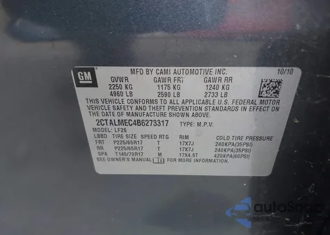 2011 GMC Terrain Sle-1 из США, поврежденный, VIN 2CTALMEC4B6273317